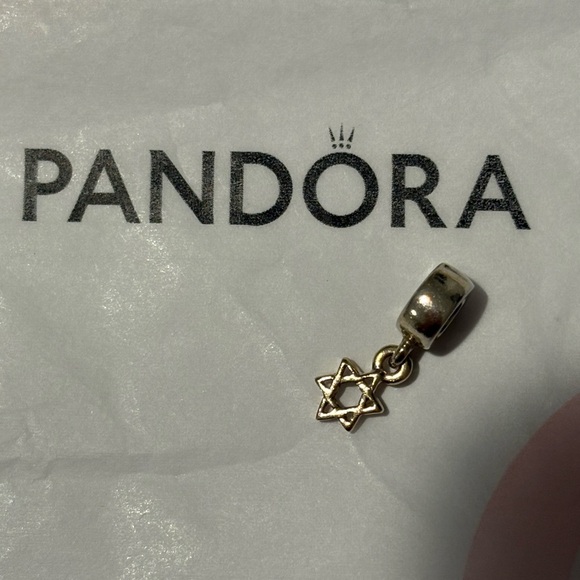 PANDORA Retired Star of David Bead Silver and Gold Charm 790271 - Picture 4 of 6